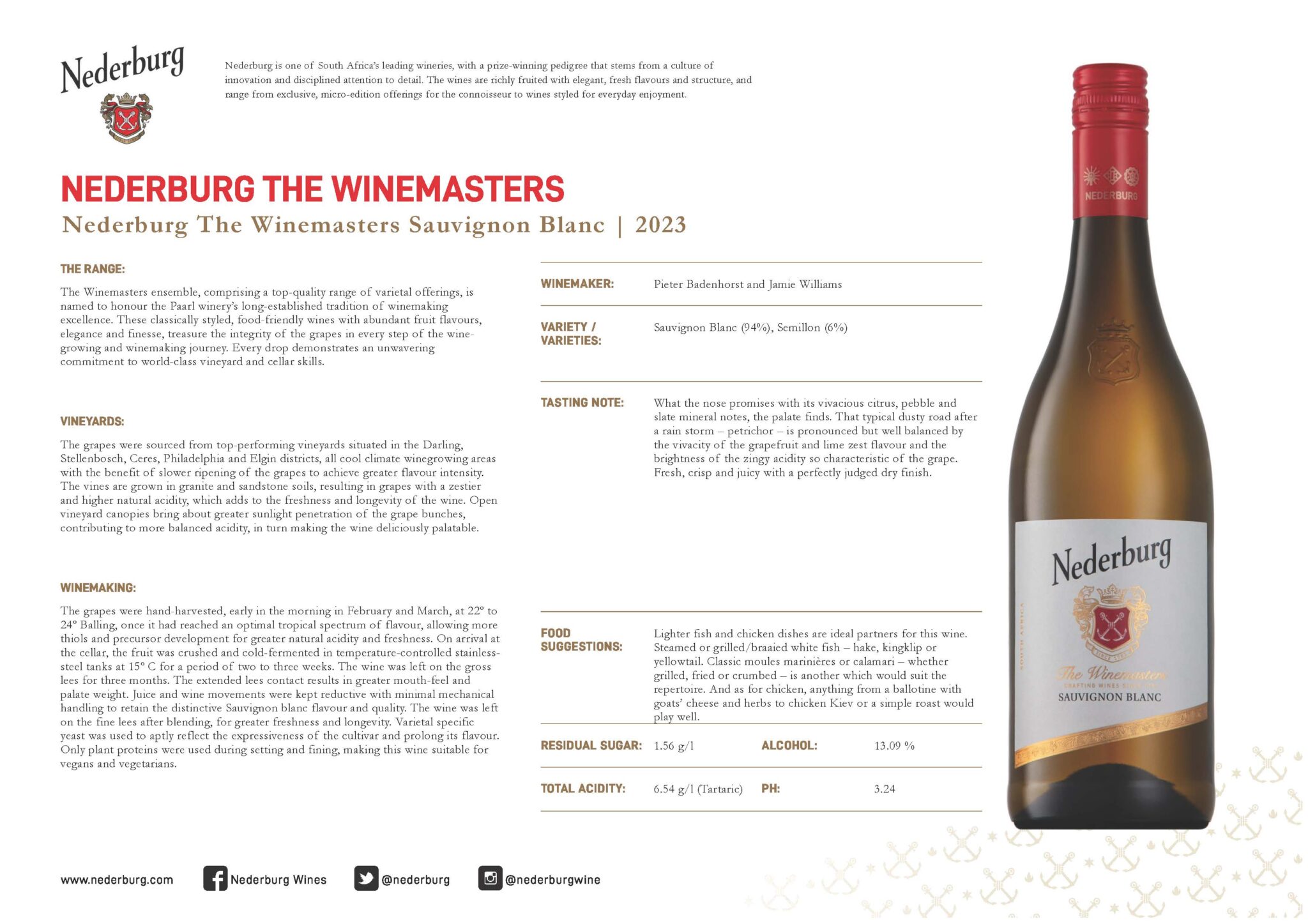 Nederburg Fact Sheet The Winemasters Sauvignon Blanc Vin